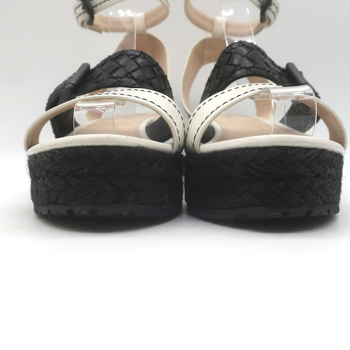 Bottega Veneta Intrecciato Platform Espadrille Wedge Sandals Black/White Size 41/ US 10.5