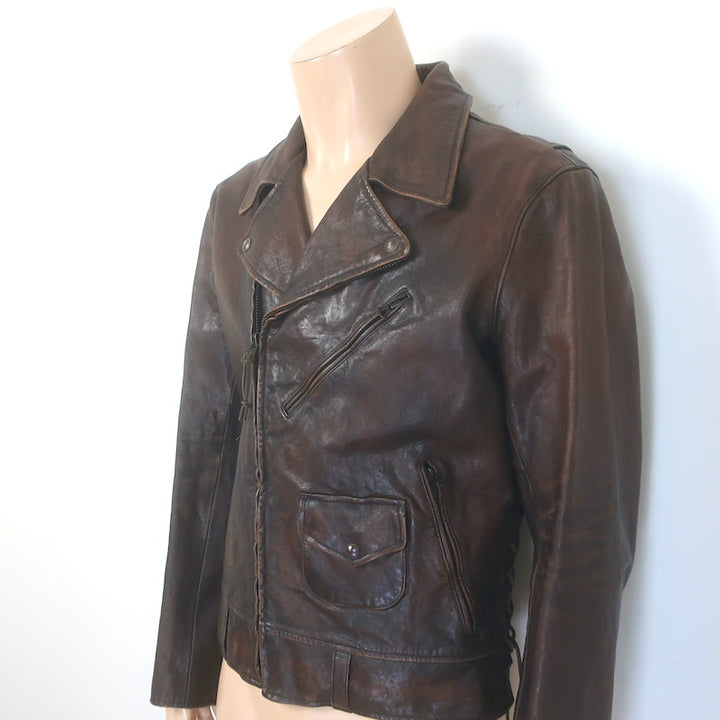 Polo Ralph Lauren Leather Lace Up-Side Moto Jacket Dark Brown Size Medium