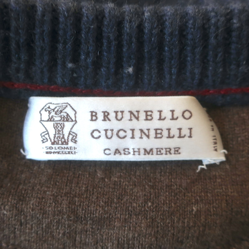 Brunello Cucinelli Ribbed Cashmere Crewneck Sweater Navy Size 48