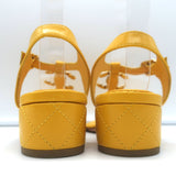 Chanel CC Chain Link T-Strap Sandals Yellow Quilted Leather Size 36