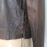 Polo Ralph Lauren Leather Lace Up-Side Moto Jacket Dark Brown Size Medium