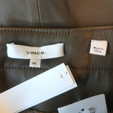 Vince Belted Leather Midi Skirt Olive Brown Size 00 NEW