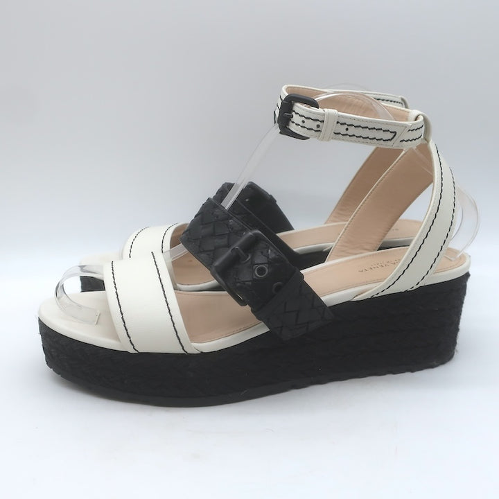 Bottega Veneta Intrecciato Platform Espadrille Wedge Sandals Black/White Size 41/ US 10.5