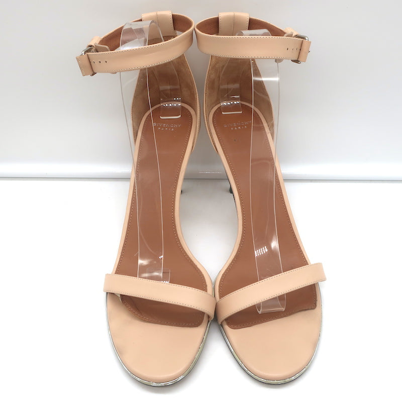 Givenchy Nadia Ankle Strap Sandals Nude Leather Size 41 Open Toe Heels