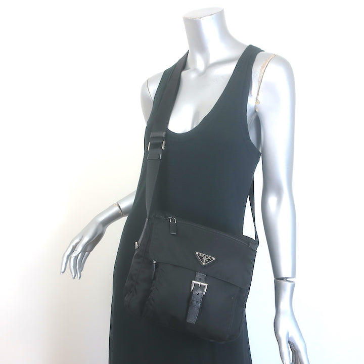 Prada Vela Small Hunting Bag Black Nylon Buckle Flap Crossbody