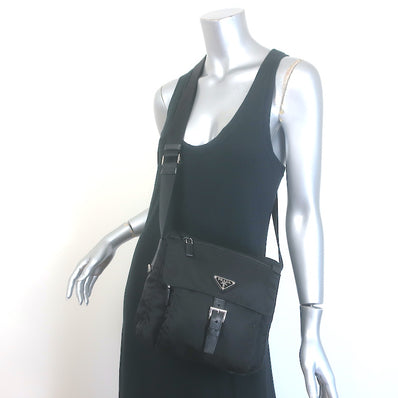 Prada Vela Small Hunting Bag Black Nylon Buckle Flap Crossbody