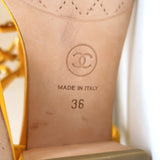 Chanel CC Chain Link T-Strap Sandals Yellow Quilted Leather Size 36