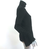Co Bell Sleeve Turtleneck Sweater Black Wool-Blend Pointelle Knit Size Medium