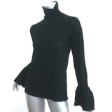 Co Bell Sleeve Turtleneck Sweater Black Wool-Blend Pointelle Knit Size Medium