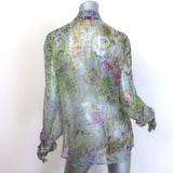 Dries Van Noten Cloudy Floral Print Button-Front Blouse Green/Multi Silk Size 42