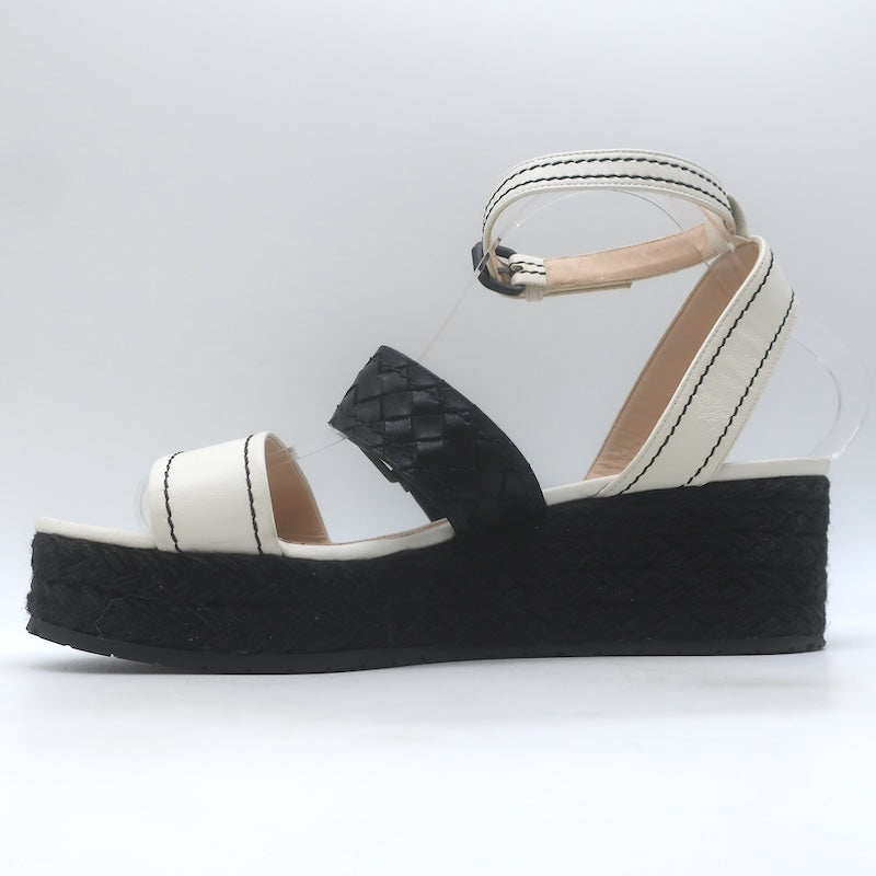 Bottega Veneta Intrecciato Platform Espadrille Wedge Sandals Black/White Size 41/ US 10.5