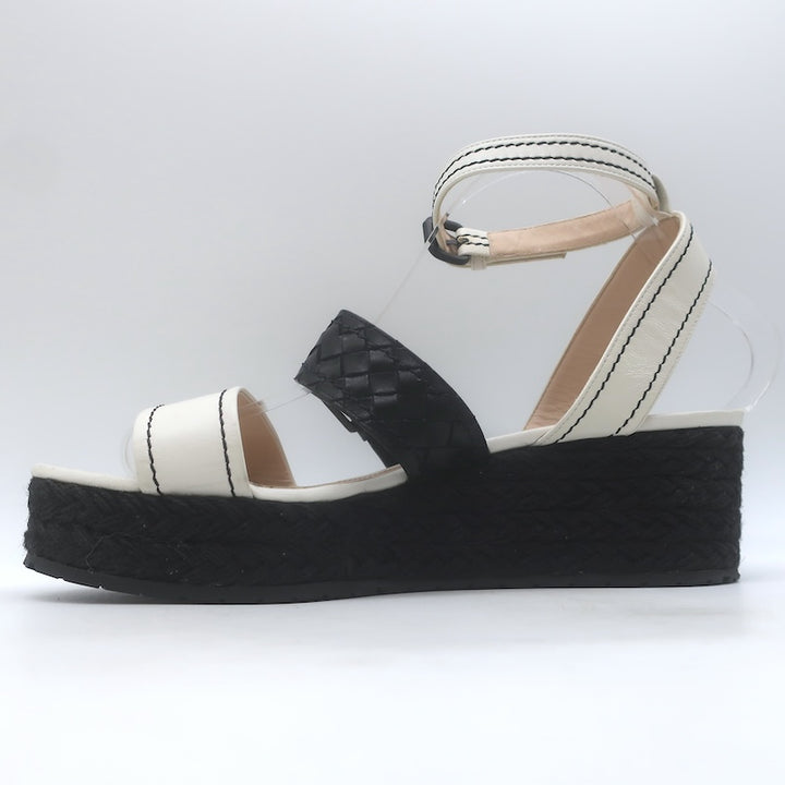Bottega Veneta Intrecciato Platform Espadrille Wedge Sandals Black/White Size 41/ US 10.5