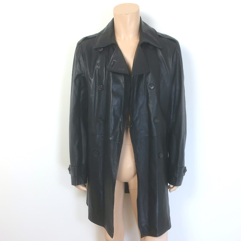 John Varvatos Lambskin Leather Trench Coat Black Size 52 NEW