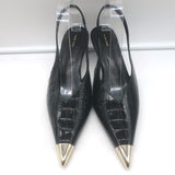 ANINE BING Nina Slingback Pumps Black Croc-Embossed Patent Leather Size 39