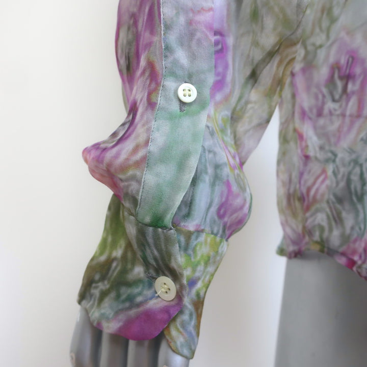 Dries Van Noten Cloudy Floral Print Button-Front Blouse Green/Multi Silk Size 42