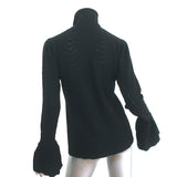 Co Bell Sleeve Turtleneck Sweater Black Wool-Blend Pointelle Knit Size Medium