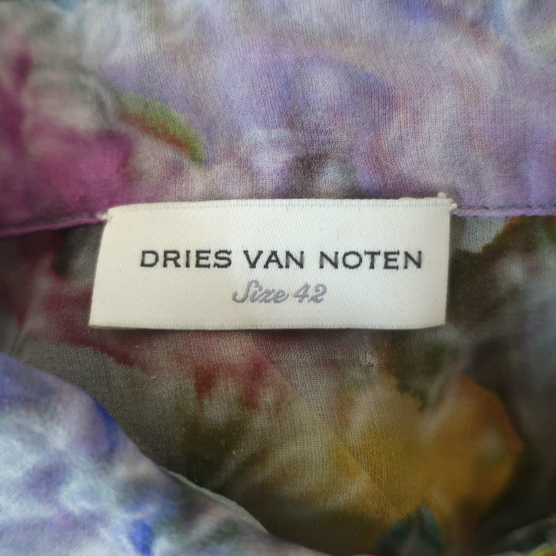 Dries Van Noten Cloudy Floral Print Button-Front Blouse Green/Multi Silk Size 42