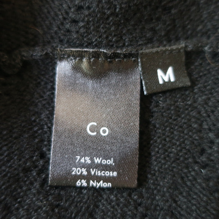 Co Bell Sleeve Turtleneck Sweater Black Wool-Blend Pointelle Knit Size Medium