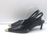 ANINE BING Nina Slingback Pumps Black Croc-Embossed Patent Leather Size 39