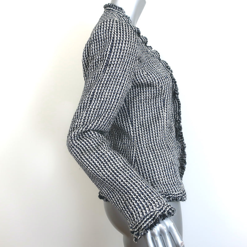 Armani Collezioni Fringed Metallic Tweed Jacket Navy/White Size 6