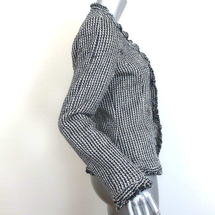 Armani Collezioni Fringed Metallic Tweed Jacket Navy/White Size 6