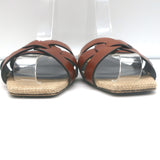Saint Laurent Nu Pieds Tribute Slide Sandals Brown Leather & Canvas Size 36.5
