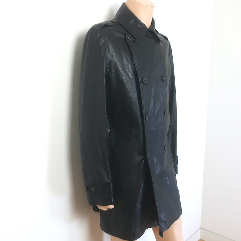 John Varvatos Lambskin Leather Trench Coat Black Size 52 NEW