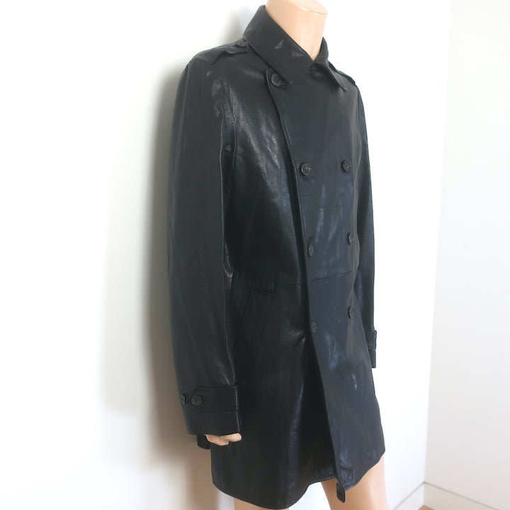 John Varvatos Lambskin Leather Trench Coat Black Size 52 NEW
