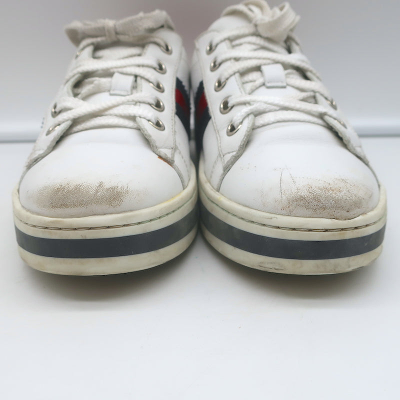 Gucci Kids Ace Platform Sneakers White Leather Size 33