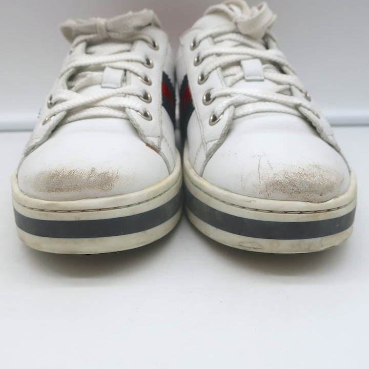 Gucci Kids Ace Platform Sneakers White Leather Size 33
