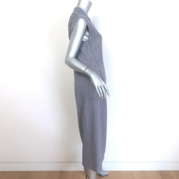 Boboutic Sleeveless V-Neck Midi Dress Blue-Gray Woven Cashmere-Blend Size Small
