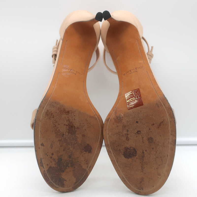 Givenchy Nadia Ankle Strap Sandals Nude Leather Size 41 Open Toe Heels