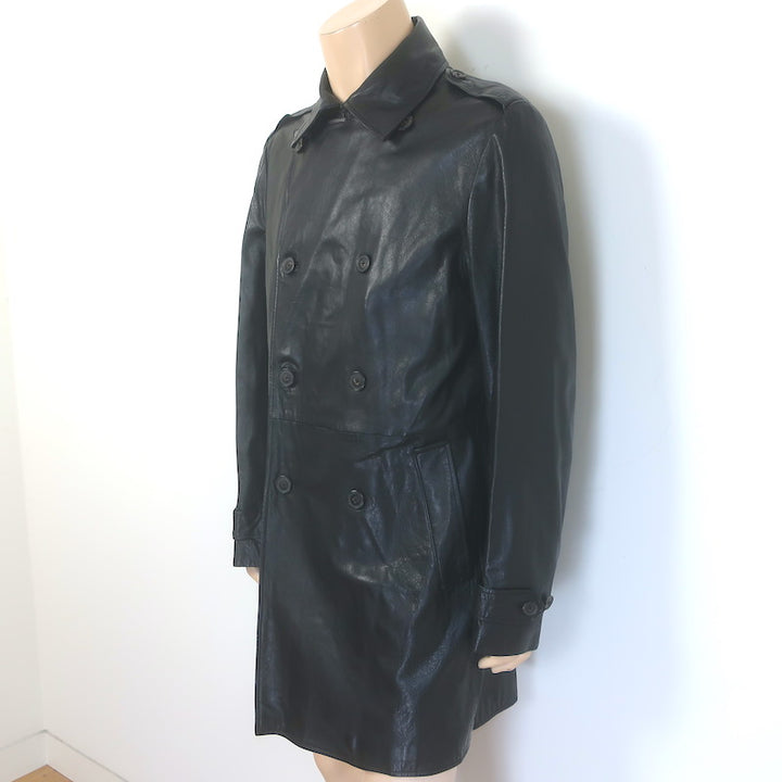 John Varvatos Lambskin Leather Trench Coat Black Size 52 NEW