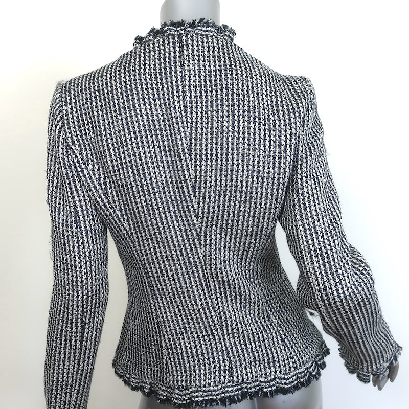 Armani Collezioni Fringed Metallic Tweed Jacket Navy/White Size 6