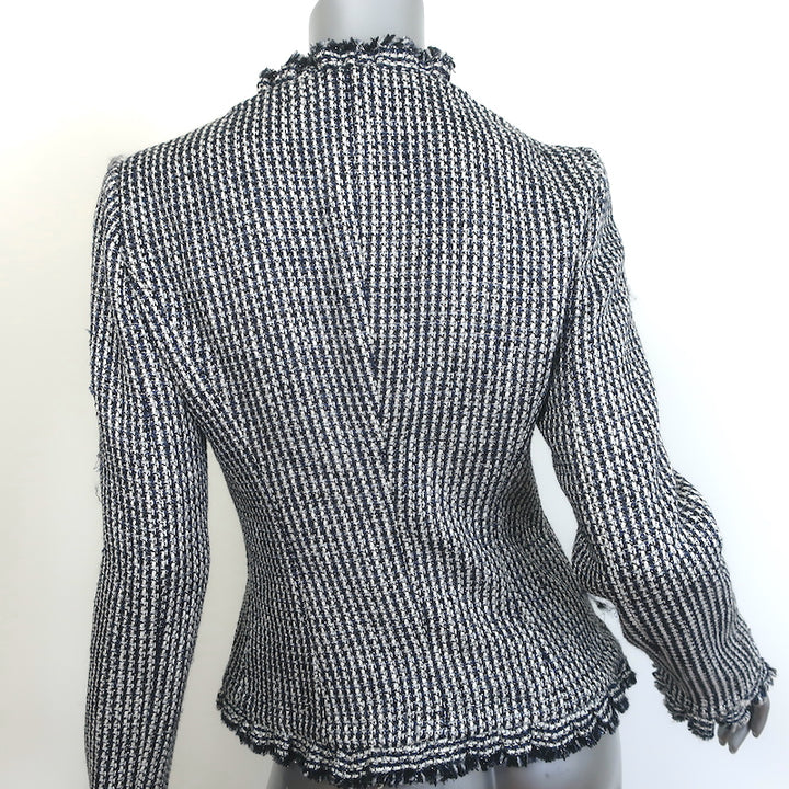 Armani Collezioni Fringed Metallic Tweed Jacket Navy/White Size 6