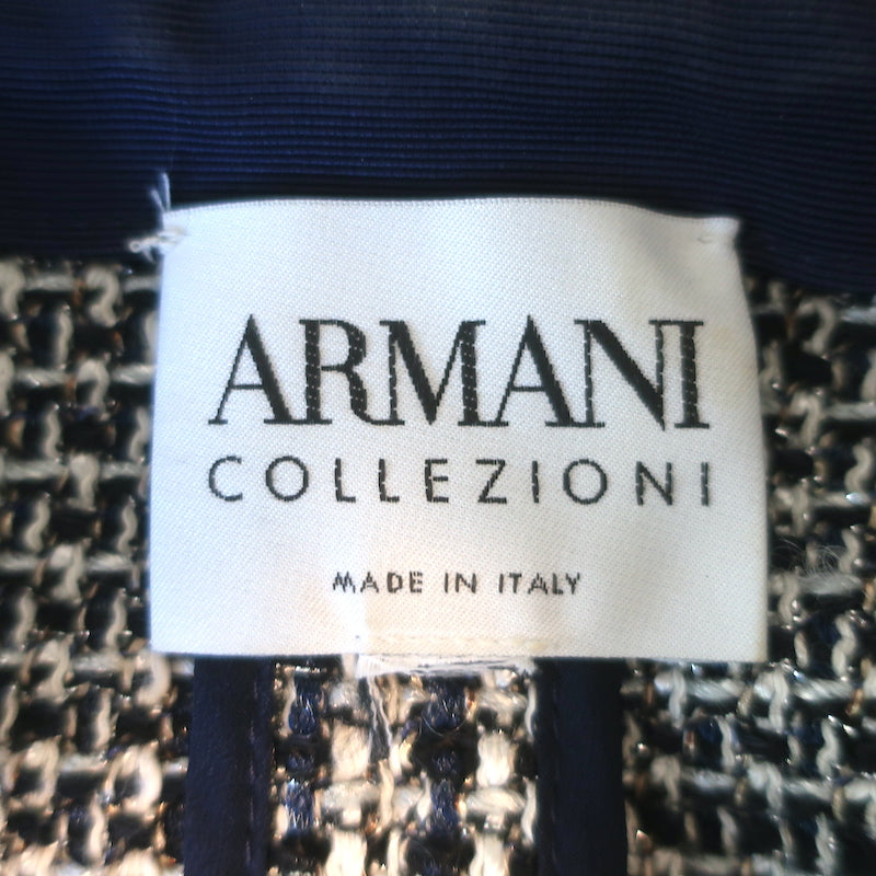 Armani Collezioni Fringed Metallic Tweed Jacket Navy/White Size 6