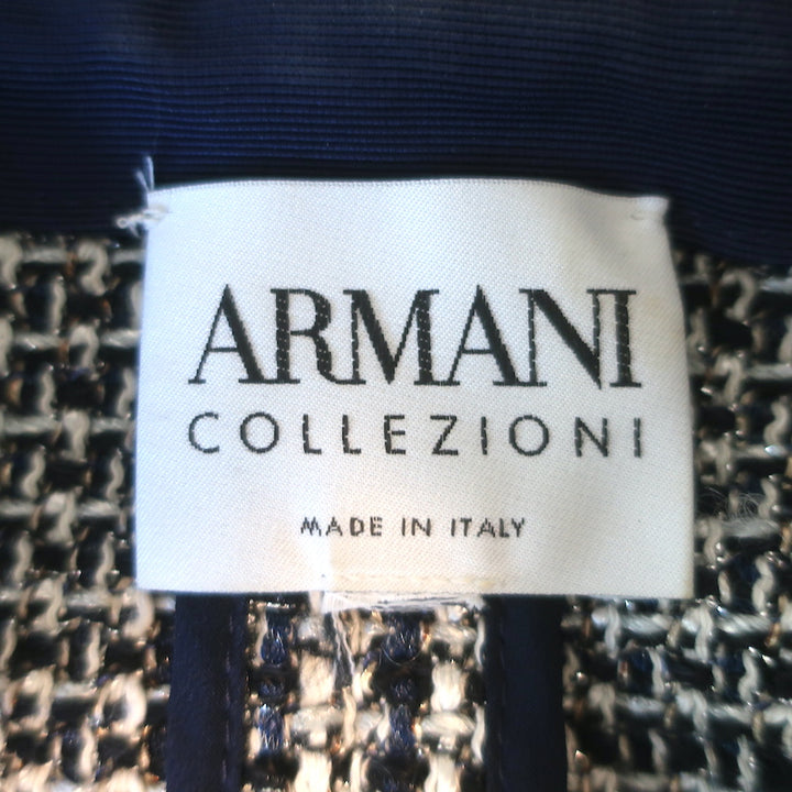 Armani Collezioni Fringed Metallic Tweed Jacket Navy/White Size 6