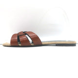 Saint Laurent Nu Pieds Tribute Slide Sandals Brown Leather & Canvas Size 36.5