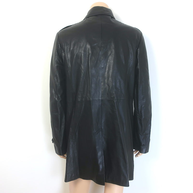 John Varvatos Lambskin Leather Trench Coat Black Size 52 NEW