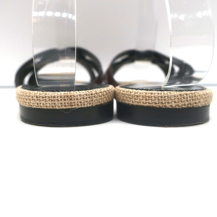 Saint Laurent Nu Pieds Tribute Slide Sandals Brown Leather &amp; Canvas Size 36.5