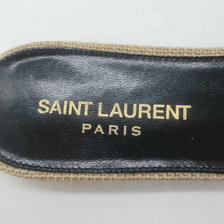 Saint Laurent Nu Pieds Tribute Slide Sandals Brown Leather &amp; Canvas Size 36.5