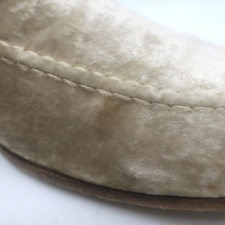 Brunello Cucinelli Monili-Beaded Velvet Loafers Metallic Beige Size 41/ US 10.5