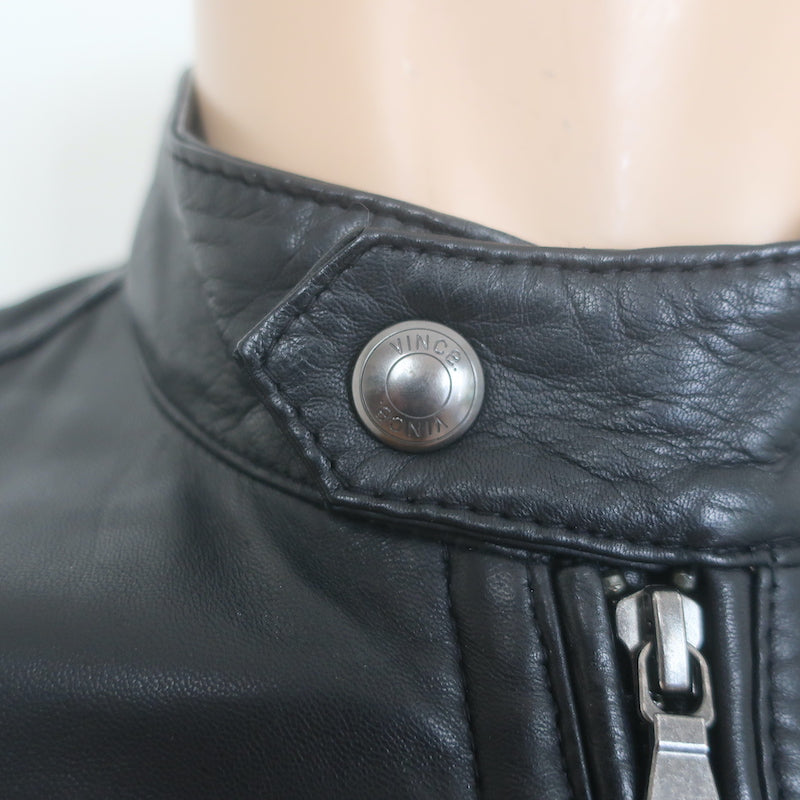 Vince Leather Zip-Up Biker Jacket Black Size Medium