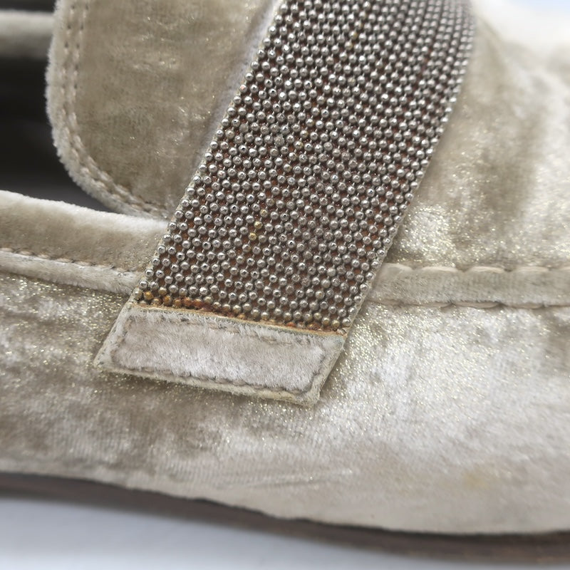 Brunello Cucinelli Monili-Beaded Velvet Loafers Metallic Beige Size 41/ US 10.5