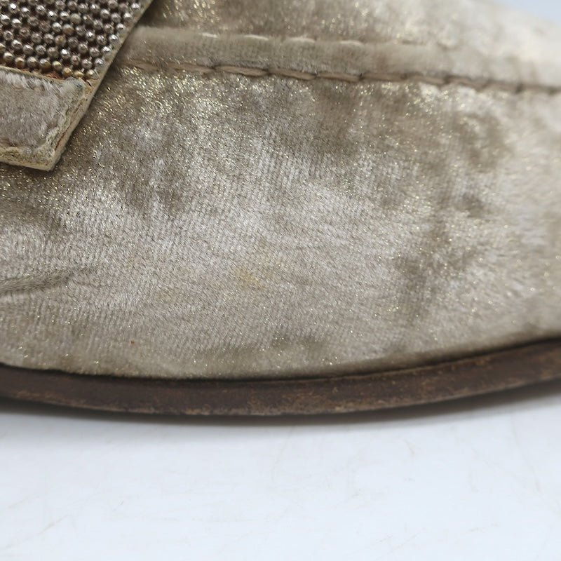Brunello Cucinelli Monili-Beaded Velvet Loafers Metallic Beige Size 41/ US 10.5