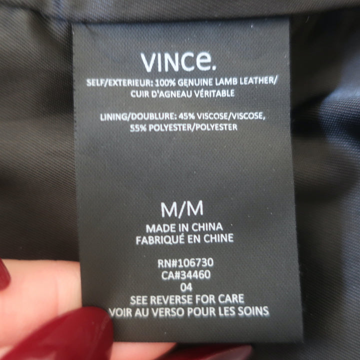 Vince Leather Zip-Up Biker Jacket Black Size Medium