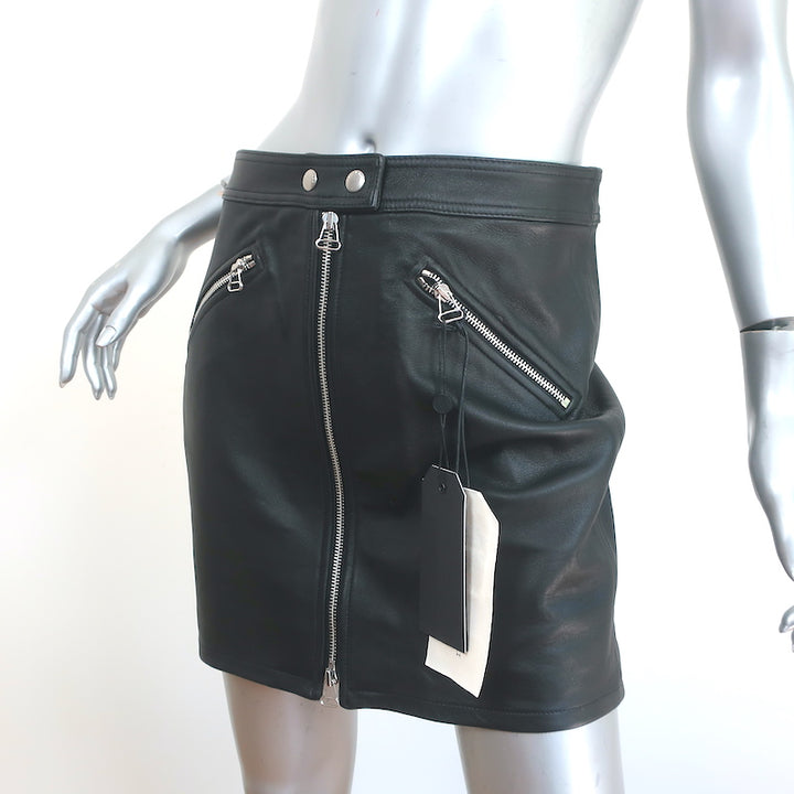 Rag &amp; Bone/JEAN Racer Mini Skirt Black Leather Size 27 NEW