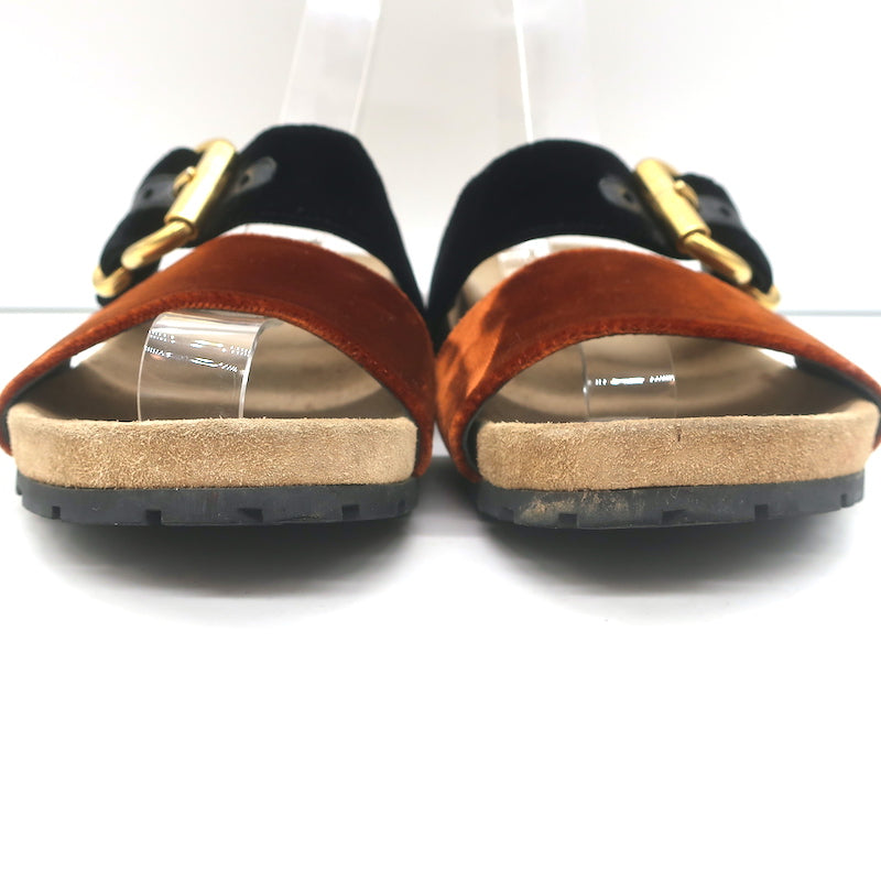 Prada Double-Strap Velvet Slide Sandals Brown &amp; Black Size 36