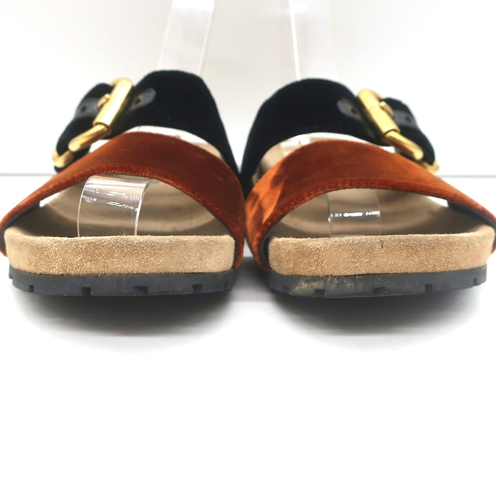 Prada Double-Strap Velvet Slide Sandals Brown &amp; Black Size 36