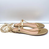 Gianvito Rossi Soleil Beaded Ankle Wrap Thong Sandals Gold Leather Size 40